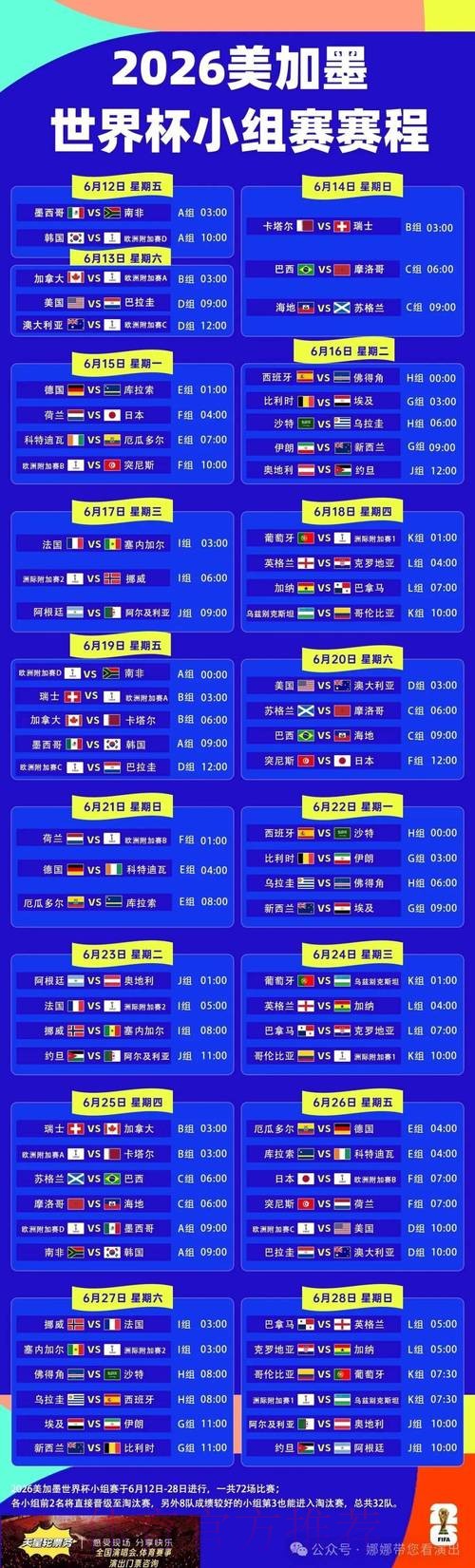 2026世界杯赛程今日最新时间表查询入口